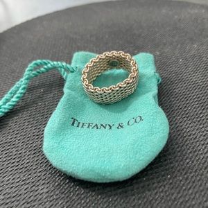 Tiffany&Co Sterling Silver Somerset Mesh Weave Ring Size 6 with bag